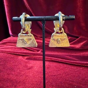 Gold Dangle Clip On Luggage Earrings Travel